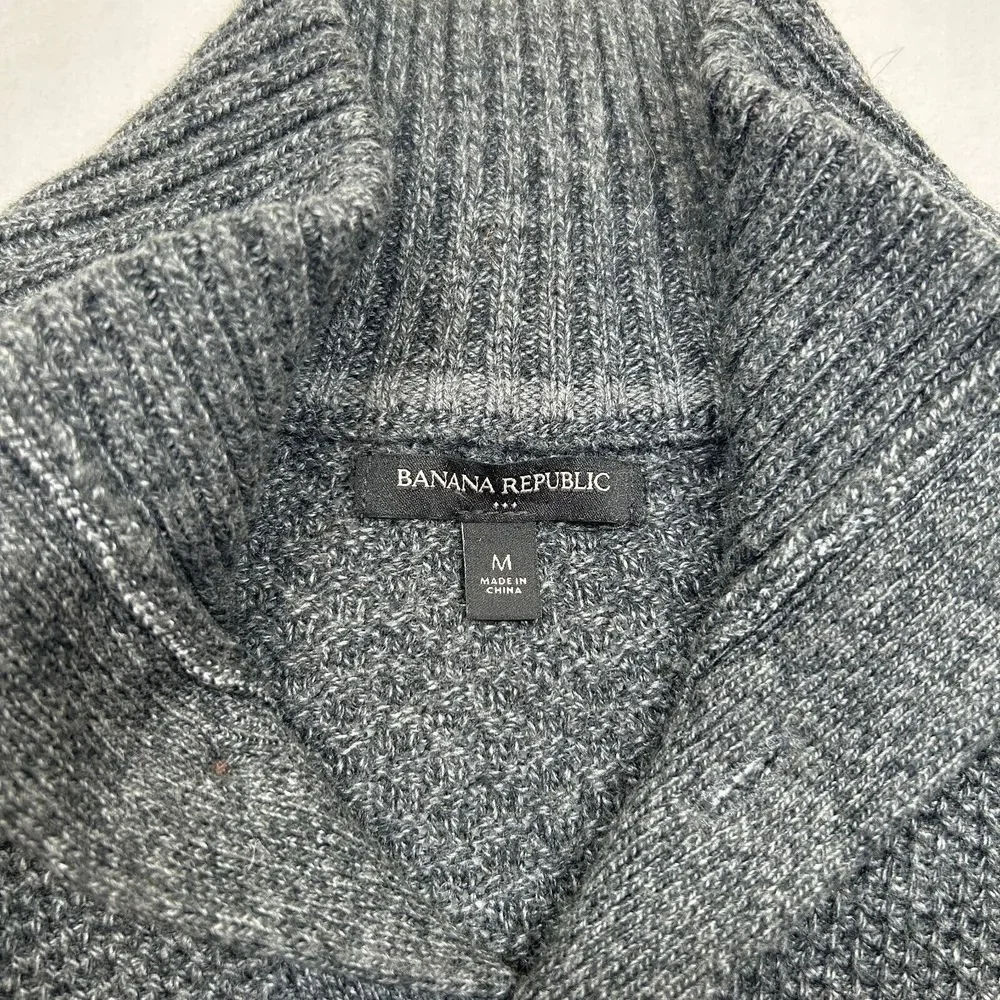 Banana‎ Republic 1/4 Zip Sweater Mens Medium Grey Heather Knit Cotton Nylon Wool